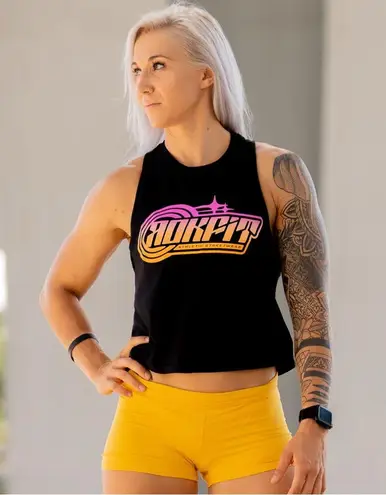 ROKFIT Women's Black Stellar Logo Crop Tank Top Size S