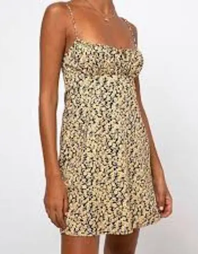 Motel Mala Mini Babydoll Slip Dress Ditsy Floral Milkmaid Size Small S Yellow