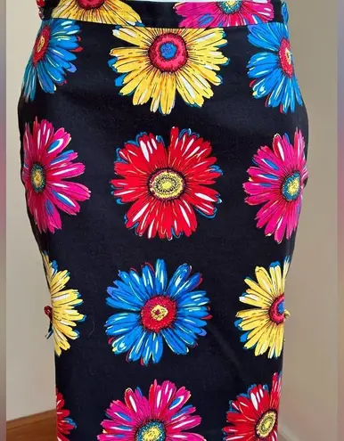 City Silk Midi Black W Red Pink Blue Yellow Sun Flowers SZ 6 Damage Last…