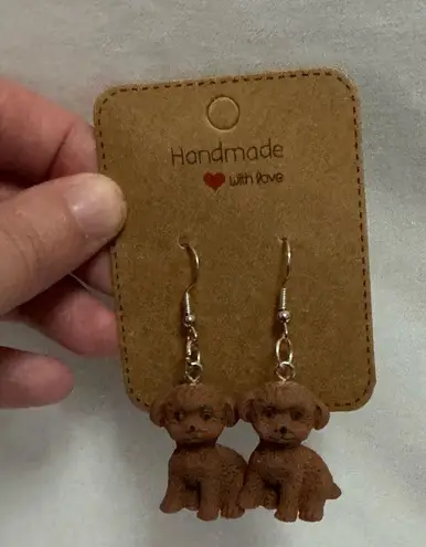 Handmade Poodle Dog Earrings Brown