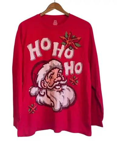 Ugly Christmas Sweater Red Waffle Knit Casual Santa Ho Ho Ho Festive Holiday Top