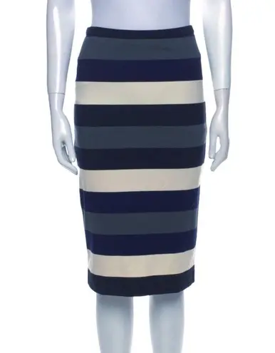 Max Mara Striped Knee Length Straight Pencil Skirt Blue Cream Size XS