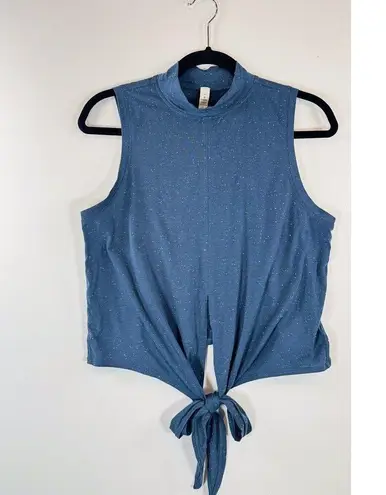 Lululemon Women Top Blue Time to Restore Mock Neck Tank Front Tie Stretch Size 8