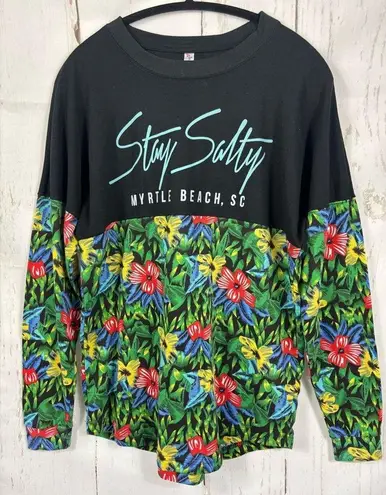 Stay Salty Myrtle Beach Long Sleeve Top – Tropical Floral Colorblock Size L