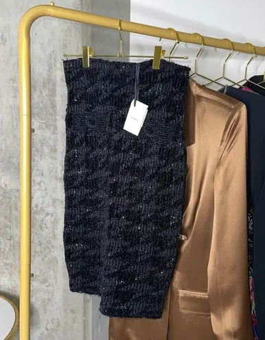 Balmain Black Sequin-Embellished Houndstooth Stretch-Knit Skirt