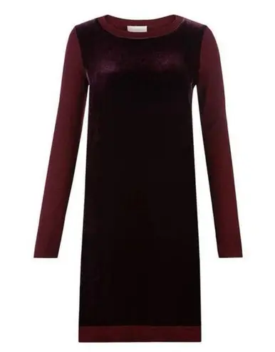 Hobbs London Benita Red Velvet Velour Silk Long Sleeve Sweater Dress Size 6