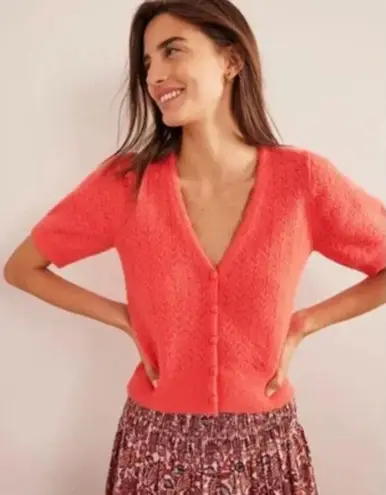 Boden Coral Pink Wool Blend Button Up Eyelet Cardigan Size M