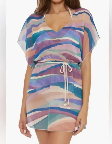 Becca NWT!! sound waves metallic stripe sheer cover-up dress XS/S