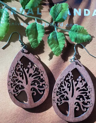 Wooden Willow Tree Tear Drop Earrings Brown