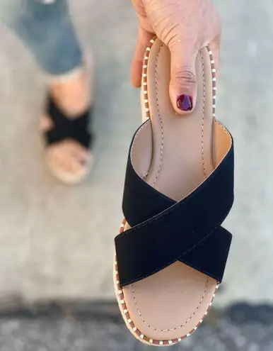 Soda Black Espadrille Slip On Sandal