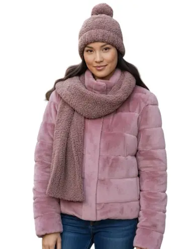 Barefoot Dreams NWT CozyChic Pom Pom Beanie Hat & Scarf Gift Set Chestnut Brown