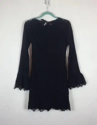 Majorelle  Black Lulu Lace Bell Sleeve Open Back Bodycon Mini Dress Size XS