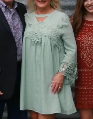 Tassels N Lace Minty Green Lace Detailed Long Sleeve Dress