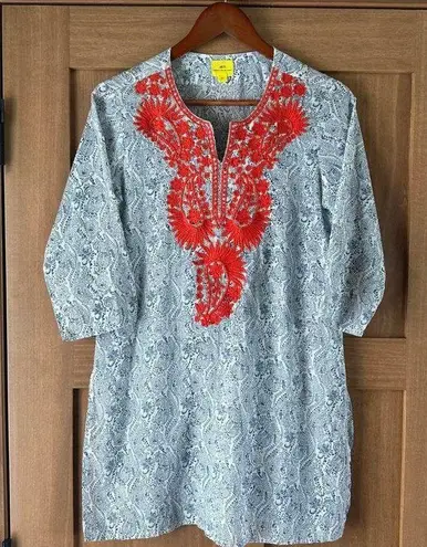 Roberta Roller Rabbit Embroidered 3/4 Sleeve Tunic Blue/Orange Women’s size XS
