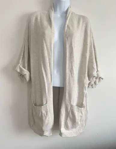 Brochu Walker XS Cotton Cashmere Open Front Cardigan Sweater Roll Tab Sleeve