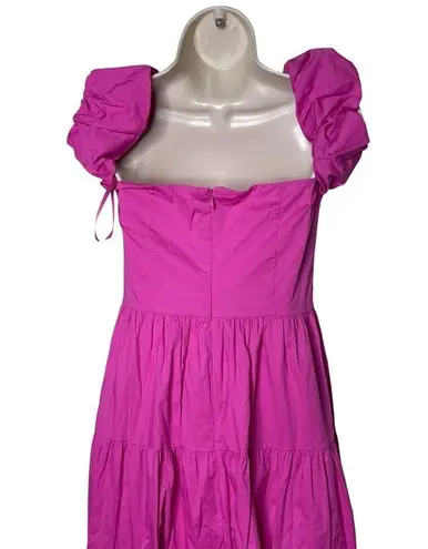 STAUD Hot Pink Elio Cold shoulder Buttun front Midi Dress sz 2