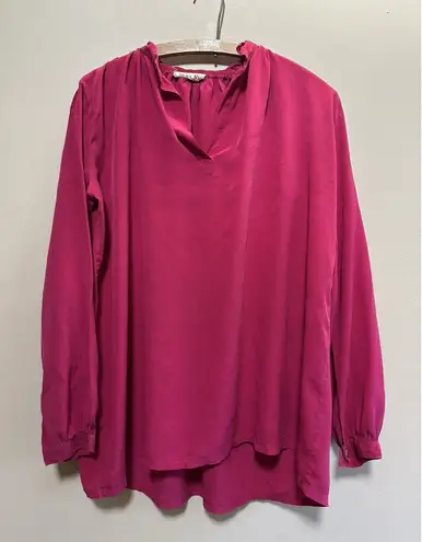 Vintage The Silk Farm 100% Silk Pink Long Sleeve Blouse Size Large Office Work