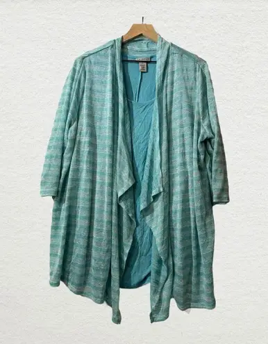 Catherines 1X Blue Striped Open Front Cardigan Tank Set Lightweight Coastal Chic