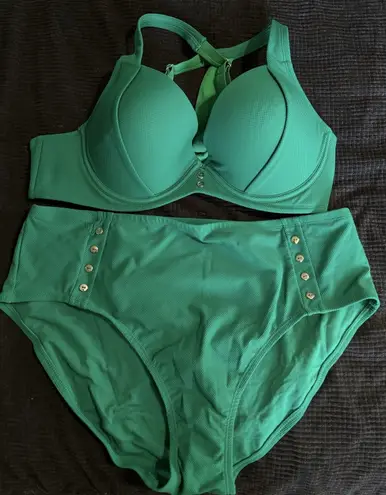 Time & Tru Green Bikini Molded Cup (XL) Full Bottom (1X) Adj Straps Buttons