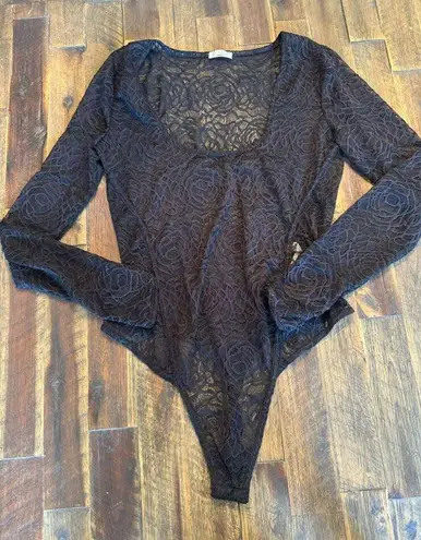 Free People  intimately full floral lace bodysuit size small black sheer