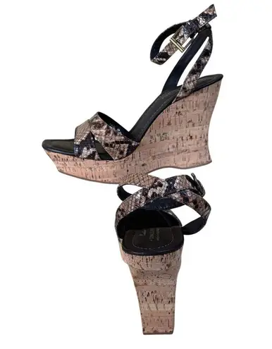 Donald Pliner Hand Carved Cork Brown Pitone Leather Wedge Platform Shoe NIB $250 Size 10