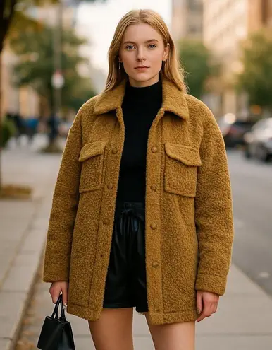 We Wore What NWT Teddy Faux Fur Shacket OLIVE Green