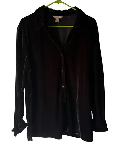 White Stag Vintage Black Velvet Button Down Womens XXL 2X Plus Whimsigoth Grunge