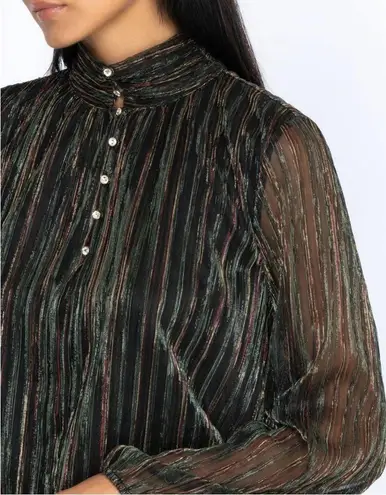 Johnny Was Jade Forever Young Gold Black Striped Silk Long Sleeve Blouse XL