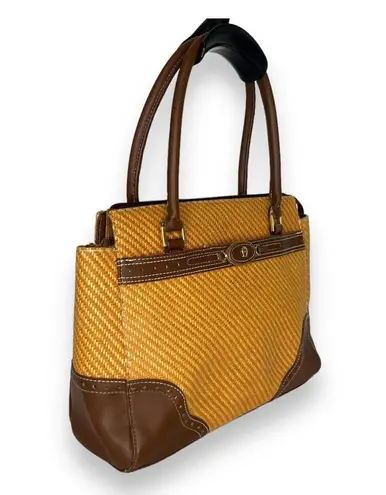 Etienne Aigner Brown Leather Trim Woven Inner Pocket Shoulder Bag Purse