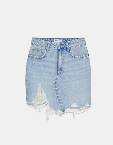 ZARA Ripped High Waited Mini Denim Jean Skirt