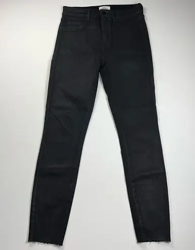 Pistola Aline Skinny Ankle Jeans Coated Black Raw Hem New Size 27
