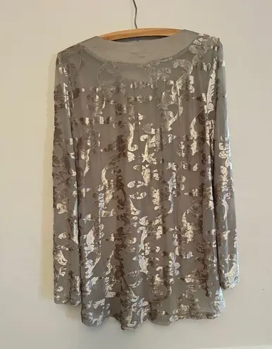 Indigo Soul Velvet Burnout Tunic Top Taupe Embellished Boho Holiday Festival
