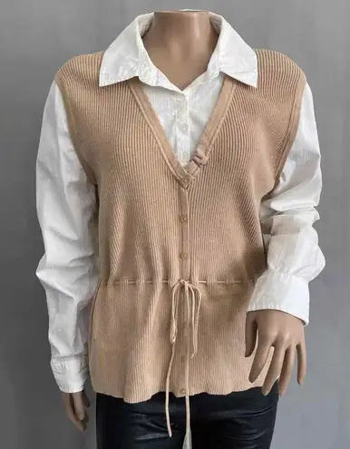 Vintage Chelsea & Theodore Tie Sweater Vest Tan Size M