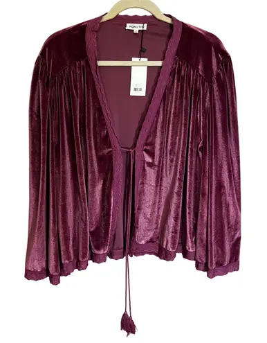 Mainstrip Velvet Kimono Jacket Small Pink Boho Lace Trim Open Front Tassel Tie