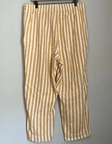 Madewell Tapered Huston Crop Pants Yellow White Stripe Womens XL Tall Linen