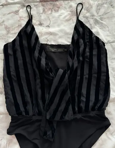 House of Harlow Revolve x 1960 Black Velvet Stripes Tie Front Bodysuit, size XS