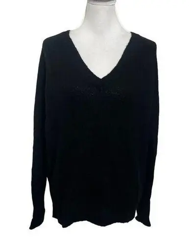 360 Cashmere  Classic V Neck Pullover Sweater Merino Wool Cashmere Black Size M