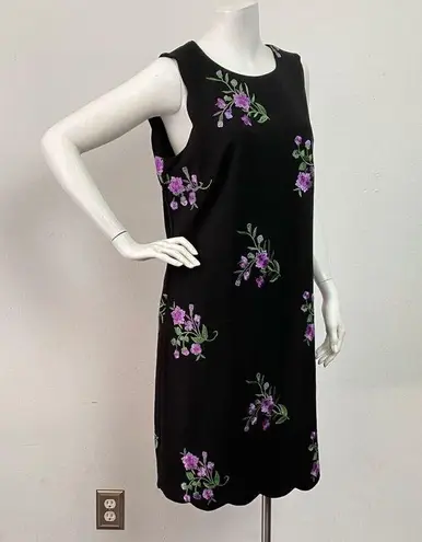 Jones Studio Dressbarn Women's Sz 10 Black Floral Casual Embroidered Dress