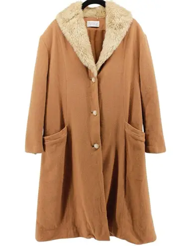 Y2K Farina 2 Penny Lane Faux Fur Trim Trench Coat Old Money Mob Wife M/L Tan Size M