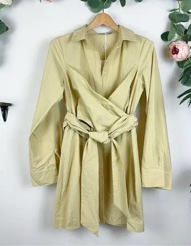 NWT Mon Renn East Wrap Mini Shirt Dress in Aloe Size Small