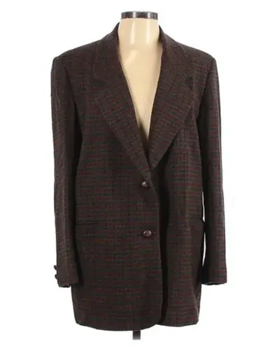 Eddie Bauer  Jacket LP Boyfriend Long Blazer Plaid Wool Vintage Petite Brown Fall