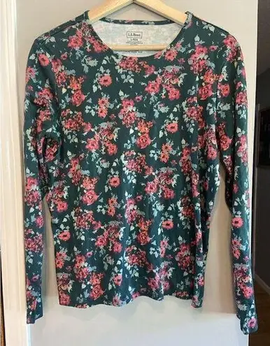 L.L.Bean  Pink & Green Floral Active Womens Size L Long Sleeve Top Supima Cotton