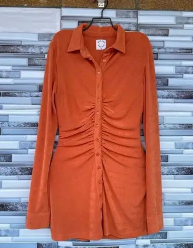 With Jean Andy Mini Dress - Maple Orange, Ruched Button-Down XS,