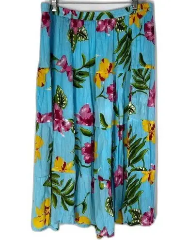 Cathy Daniels Blue Bold Floral Pull On Elastic Waist Tiered Aline Maxi Skirt XL