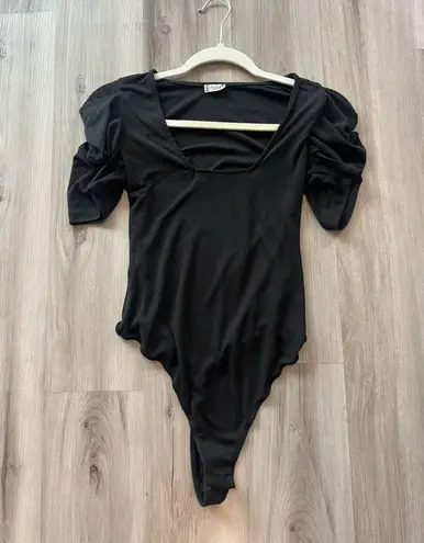 Free People  S Black Ava Puff Sleeve Bodysuit