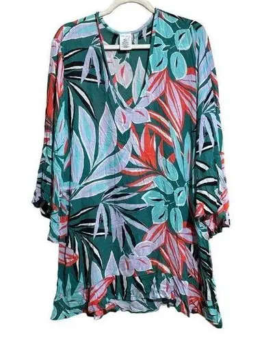 Anne cole Coverup Womens Medium Large Multicolor Tropical Tunic Pullover Swim