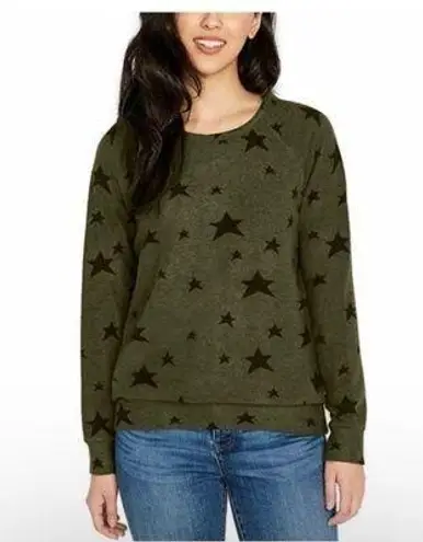 Buffalo Khaki Green Black Star Printed Novelty Print Crewneck Cozy Top NWT