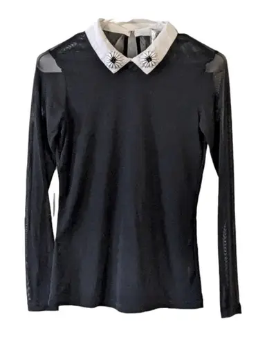 Uno Core Black Transparent Fabric Blouse and Stones. Size 2