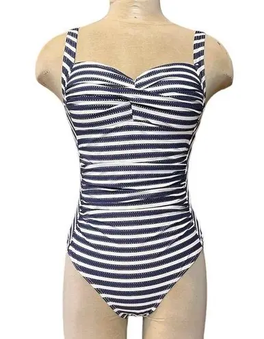 NipTuck Swimsuit One Piece Navy Blue White Stripes Multi Fit Cup 6