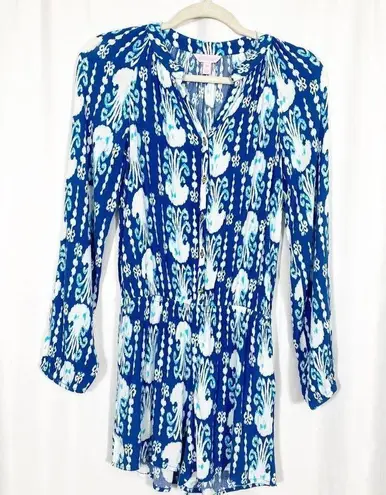 Lilly Pulitzer  Elsa Romper: Indigo/Get In Line Jellyfish Blue White - Image 1